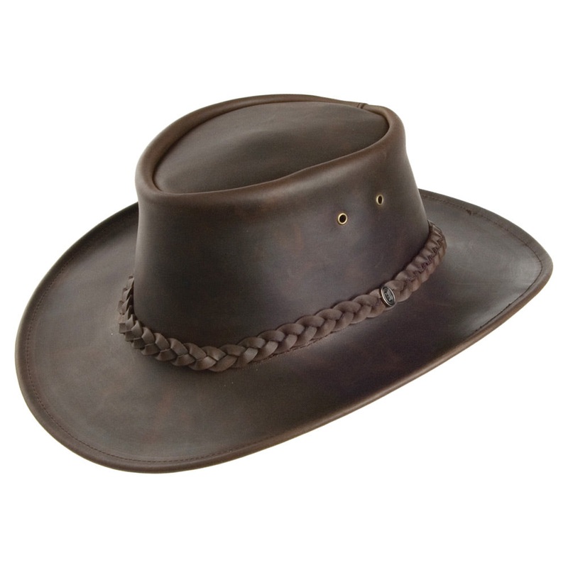 Jaxon & James Crushable Leather Outback Hat – Brown S