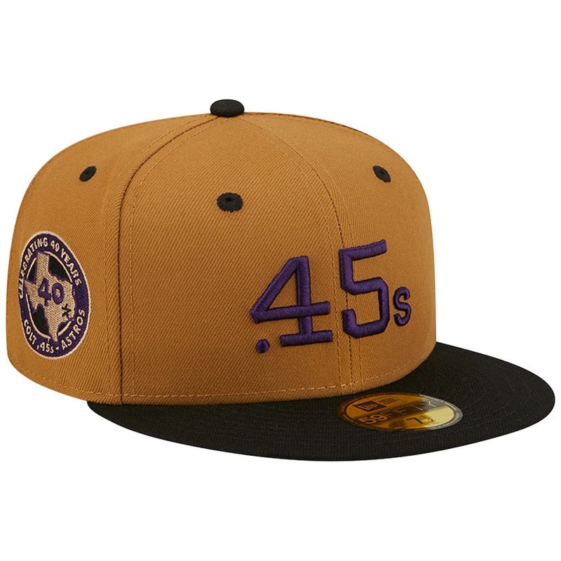 New Era Houston Colt .45’s Tan/Black 40th Anniversary Cooperstown Collection Purple Undervisor 59FIFTY Fitted Hat
