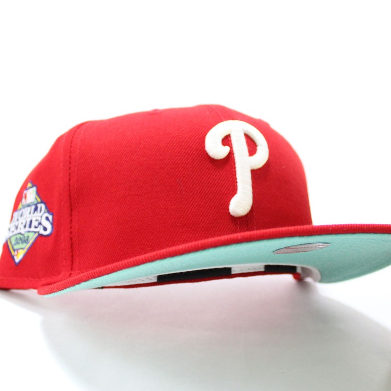 Philadelphia Phillies 2008 World Series 59Fifty New Era Fitted Cap (Red Glow in the Dark Mint Under Brim) 7