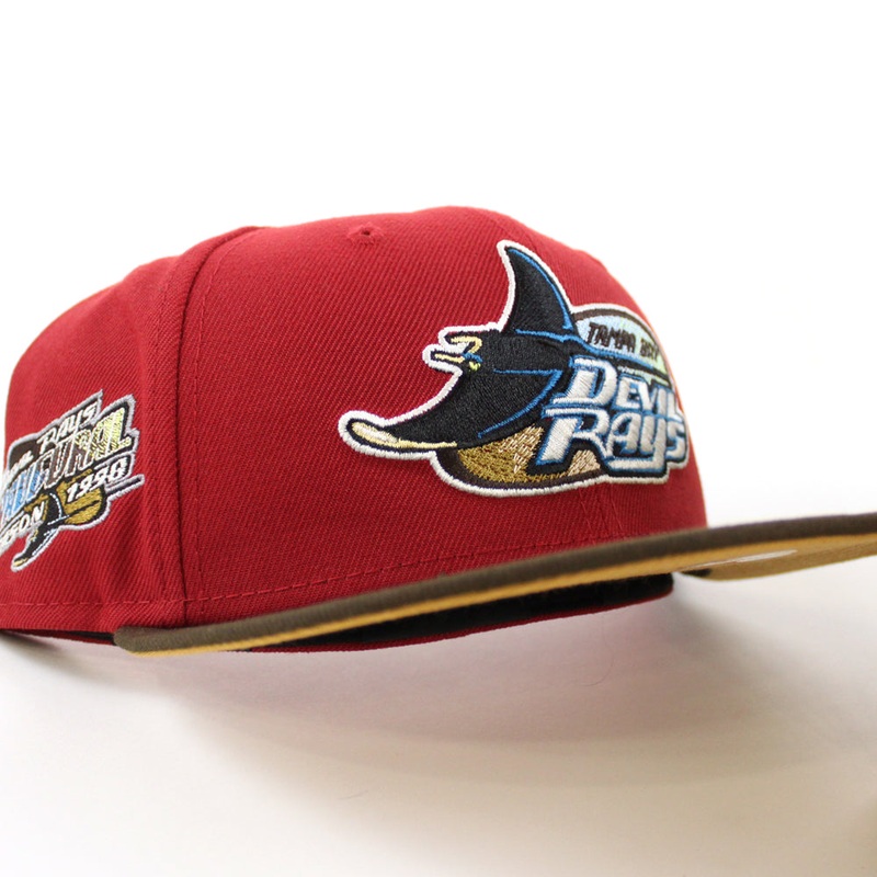 Tampa Bay Devil Rays INAUGURAL SEASON 1998 New Era 59Fifty Fitted Hat (PINOT RED WALNUT PANAMA TAN UnderBrim) 7