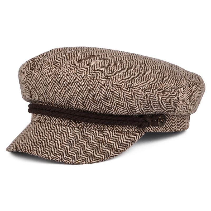 Brixton Hats Herringbone Fiddler Cap – Dark Brown-Sand Small-56cm