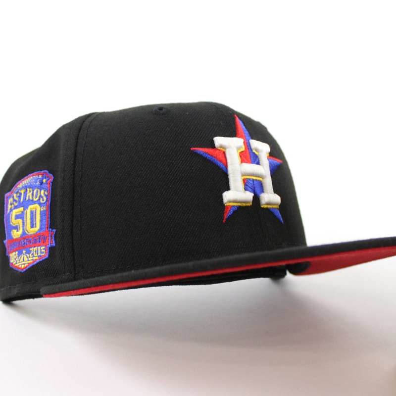 Houston Astros 50TH ANNIVERSARY New Era 59Fifty Fitted Hat (Black Royal Red Under Brim) 7