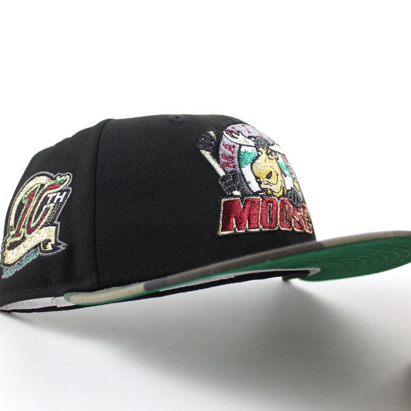 MANITOBA MOOSE 10TH SEASON AMERICAN HOCKEY LEAGUE New Era 59Fifty Fitted Hat (Black WoodLand Camo Green Under Brim) 6 7/8