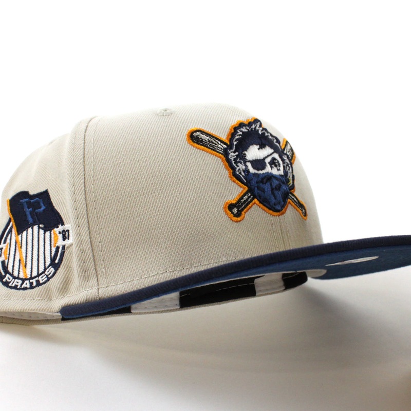Pittsburgh Pirates TEAM FLAG 59Fifty New Era Fitted Hat (GITD Stone Oceanside Blue Seashore Blue Under Brim) 7
