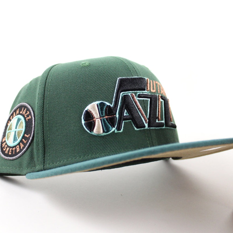 Utah Jazz NBA New Era 59Fifty Fitted Hat (Green Turquoise Khaki Under Brim) 7