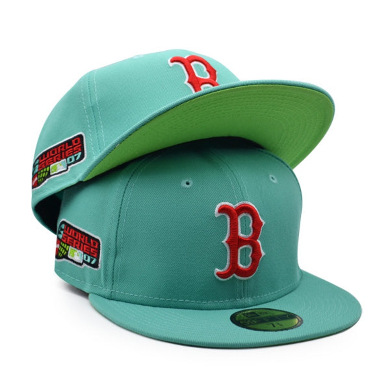 Boston Red Sox 2007 WORLD SERIES Exclusive New Era 59Fifty Fitted Hat  Mint/Red/Lime UV 7