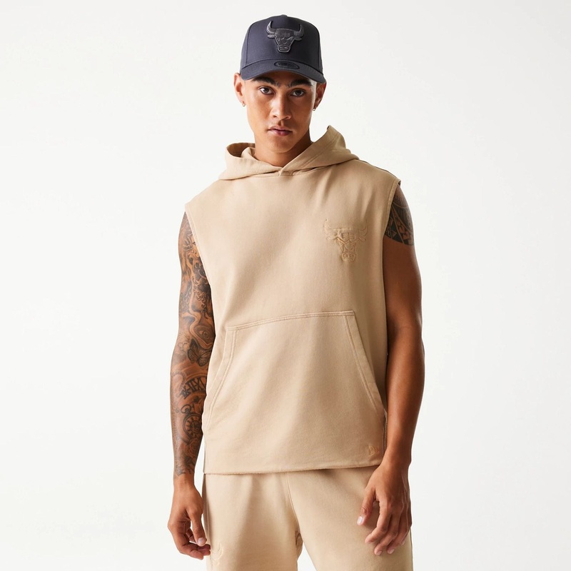 Chicago Bulls NBA Washed Beige Sleeveless Hoodie XS