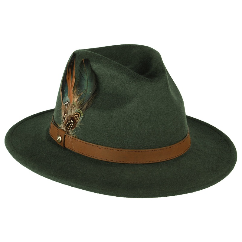 Failsworth Hats Showerproof Wool Felt Fedora Hat – Olive Small/Medium