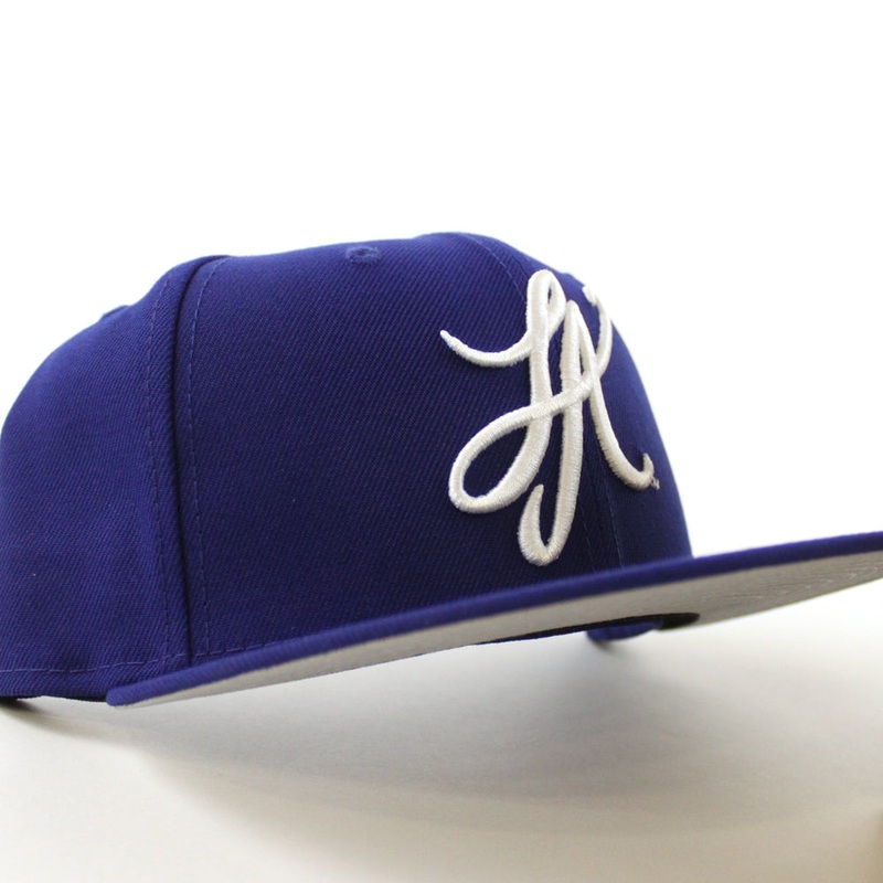 LA Script New Era 59Fifty Hat (Dark Royal Blue GRAY UNDER BRIM) 6 7/8