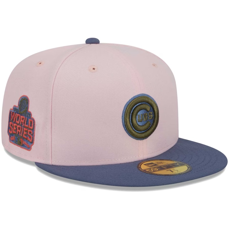 New Era Chicago Cubs Pink/Navy Blue Olive Undervisor 2023 59FIFTY Fitted Hat